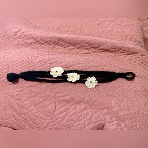 Handmade Crochet Bracelet with Cream Flower Accents